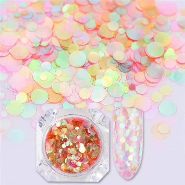 1Box Mermaid Nail Glitter 1.5g Semi-transparent Nail Sequins Colorful Round Paillette Manicure Nail Flakies