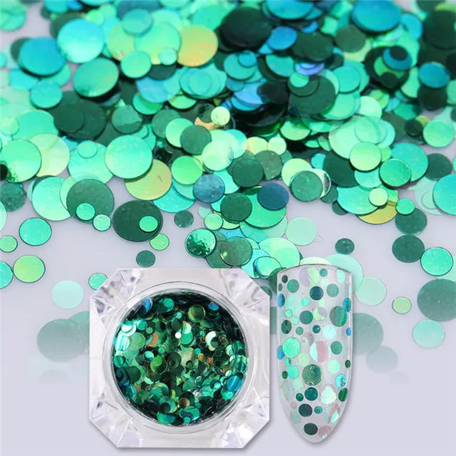 1Box Mermaid Nail Glitter 1.5g Semi-transparent Nail Sequins Colorful Round Paillette Manicure Nail Flakies