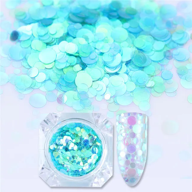 1Box Mermaid Nail Glitter 1.5g Semi-transparent Nail Sequins Colorful Round Paillette Manicure Nail Flakies