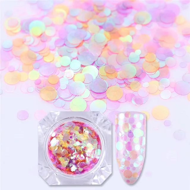 1Box Mermaid Nail Glitter 1.5g Semi-transparent Nail Sequins Colorful Round Paillette Manicure Nail Flakies