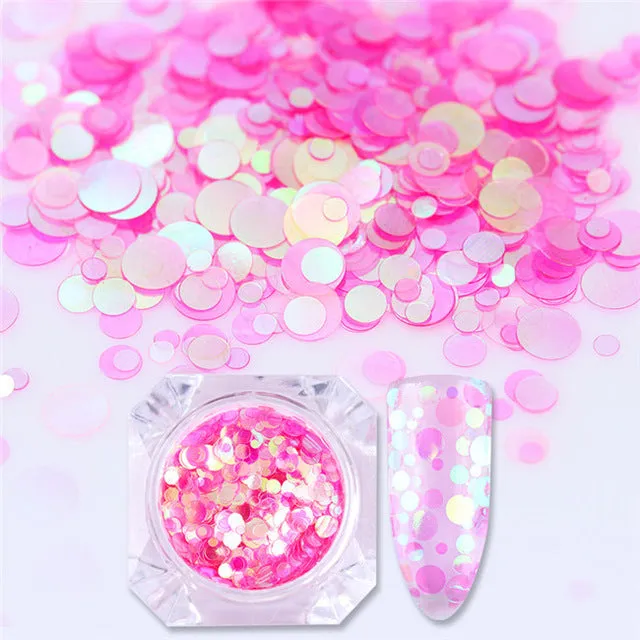 1Box Mermaid Nail Glitter 1.5g Semi-transparent Nail Sequins Colorful Round Paillette Manicure Nail Flakies