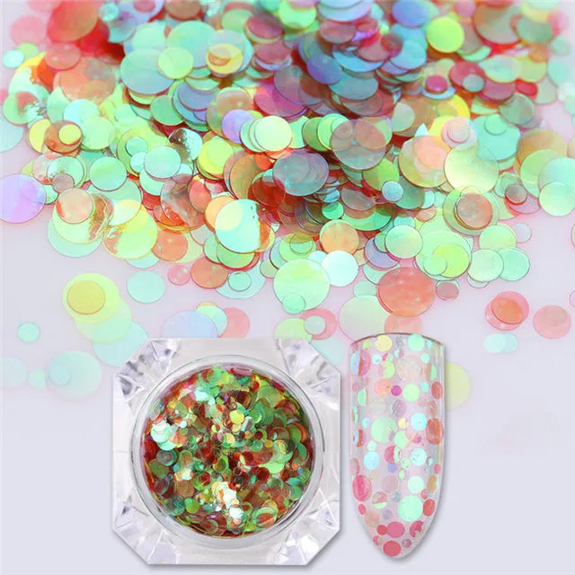 1Box Mermaid Nail Glitter 1.5g Semi-transparent Nail Sequins Colorful Round Paillette Manicure Nail Flakies