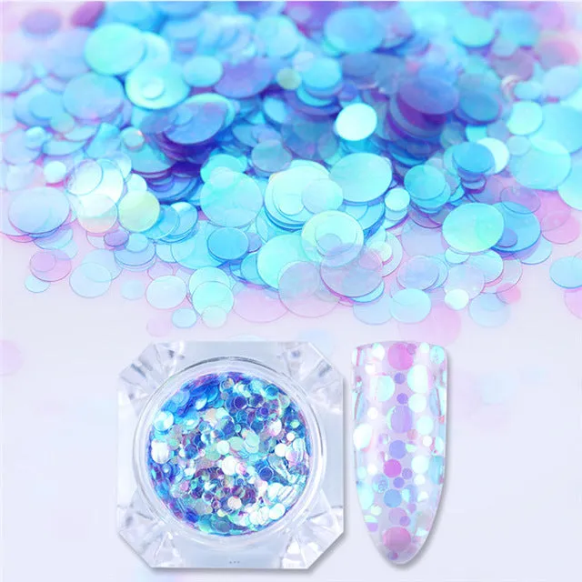 1Box Mermaid Nail Glitter 1.5g Semi-transparent Nail Sequins Colorful Round Paillette Manicure Nail Flakies