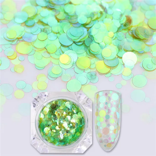 1Box Mermaid Nail Glitter 1.5g Semi-transparent Nail Sequins Colorful Round Paillette Manicure Nail Flakies