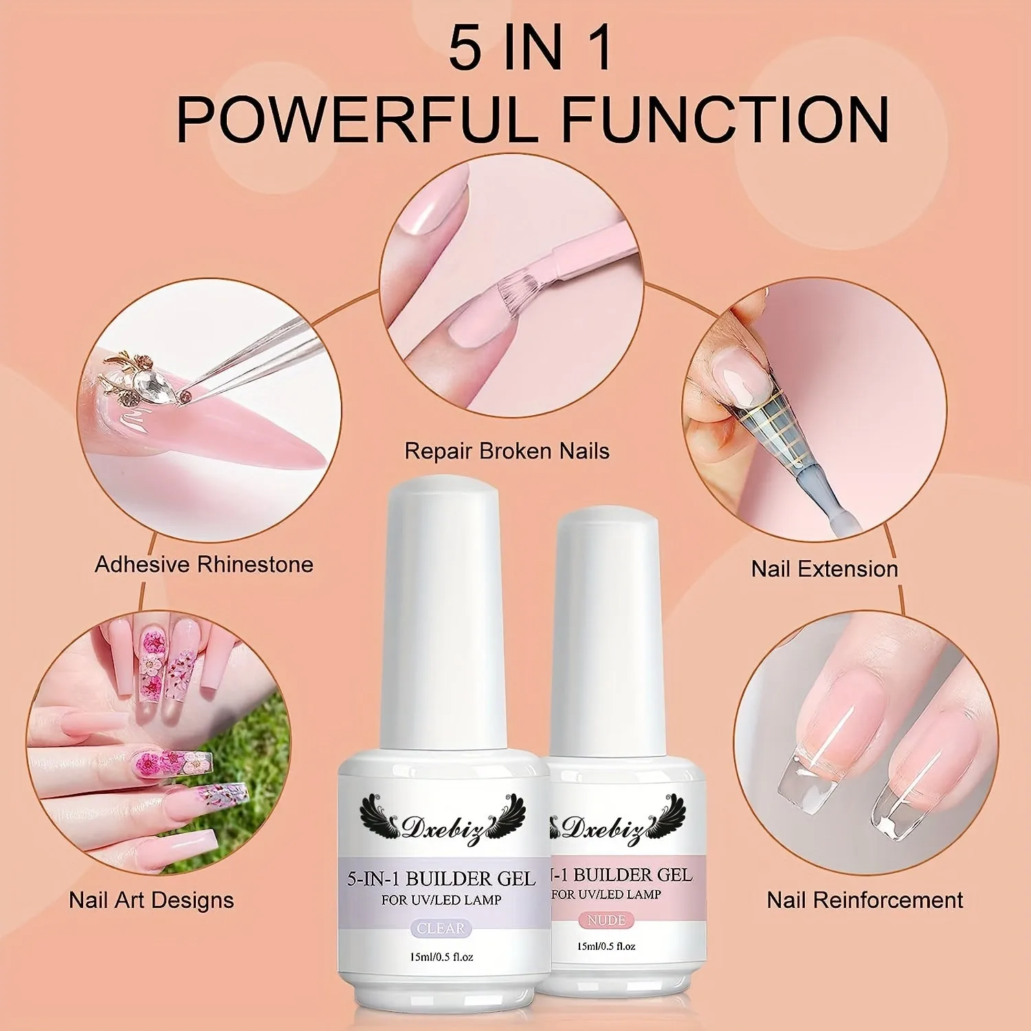 5in1 Builder Nail Gel Set Extend Strengthen Design Nails