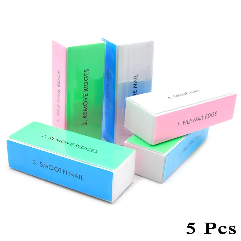 5pcs Professional Nail Files  Colorful 4Sided Blocks for Perfectly Shiny Nails