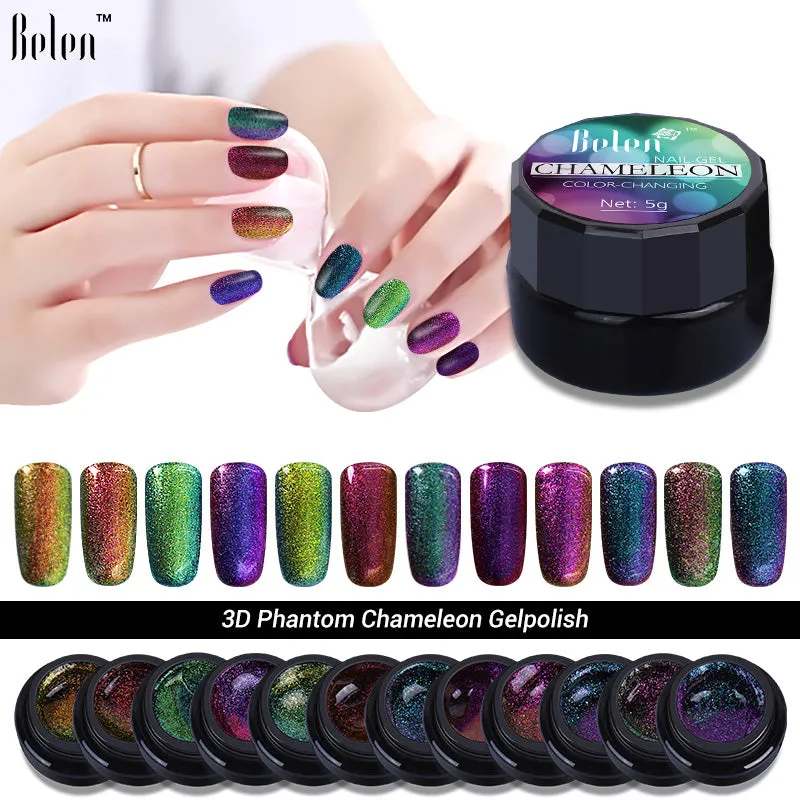 Belen 5ml Gel Polish Varnishes Color Changing Nails Glue Acrylic Paint Polish Nail Brush UV Gel Nails Polish Bling Chameleon Gel