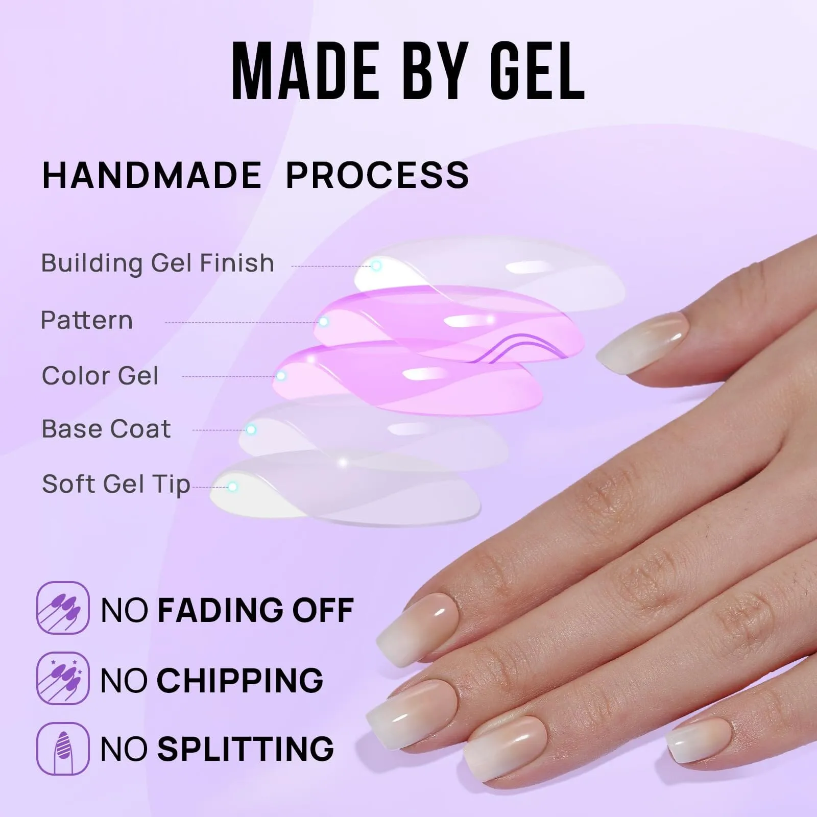 BTArtbox Square Ombre Acrylic Nails - 30 Soft Gel Press On Nails Kit with Nail Glue, 15 Sizes - Reusable Fake Nails in Vanilla Cream