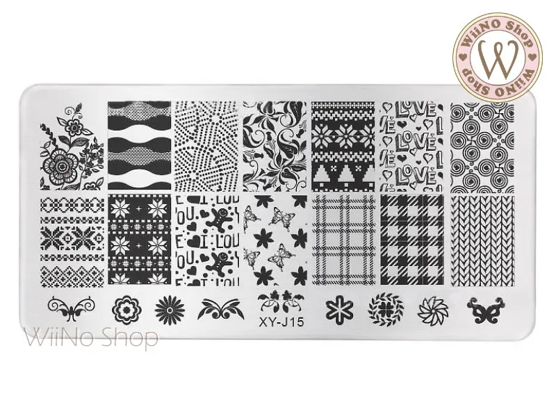 Christmas Plaid Nail Art Stamping Plate Template XY-J15