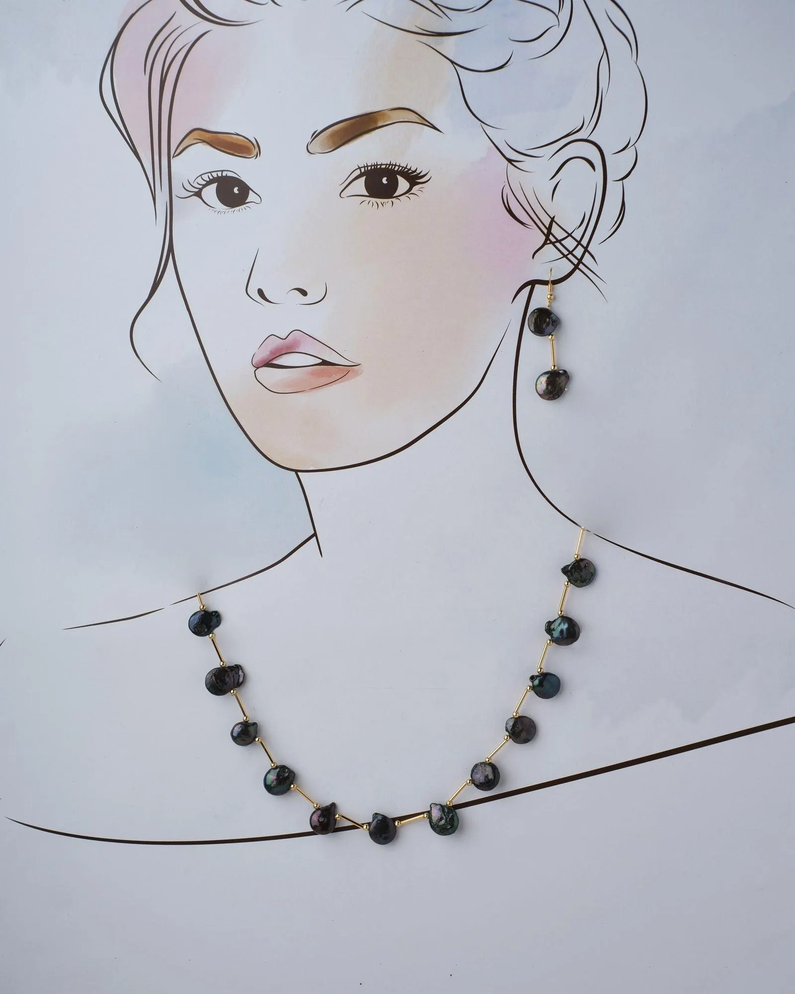 Fashionable Black Pearl Necklace Set