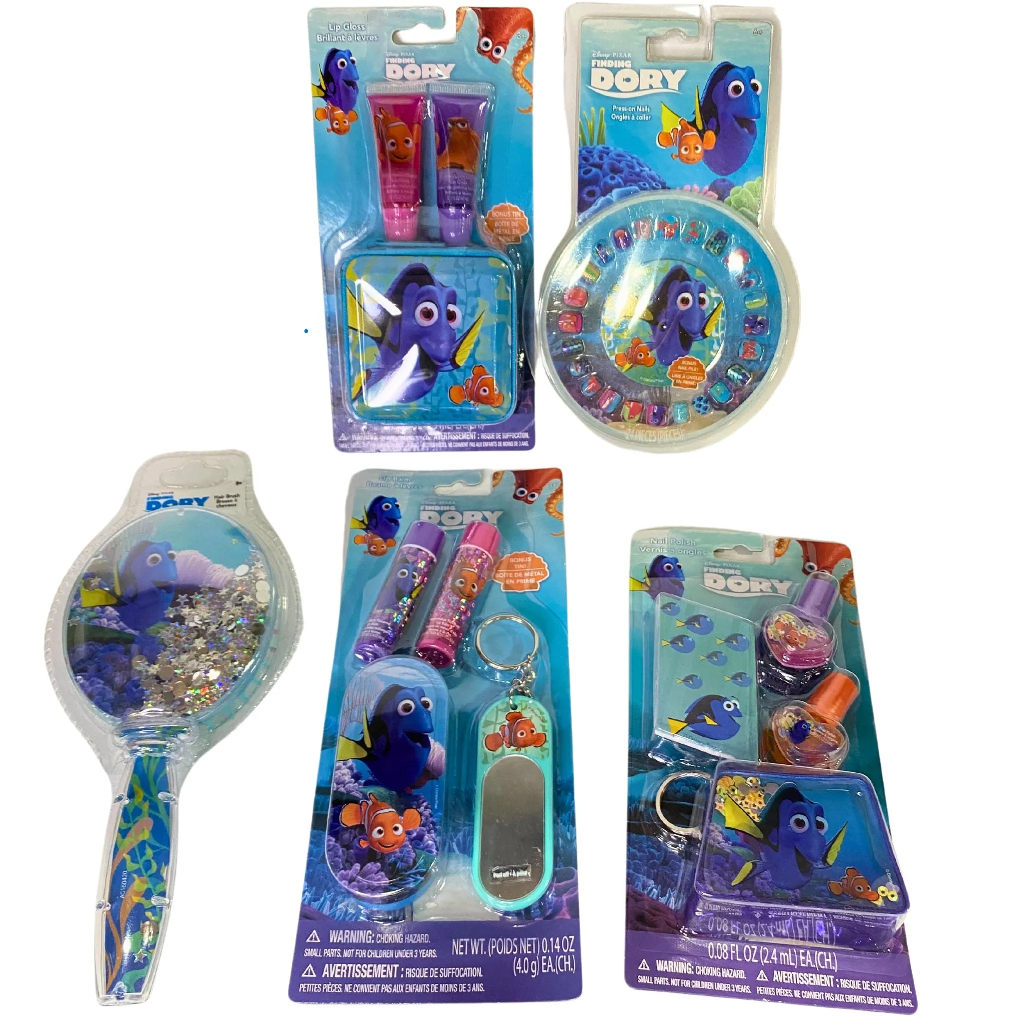 Finding Dory Display includes Lip Balm , Lip Gloss , Press On Nails , Nail Polish & Hair Brush (48 Pcs Lot)