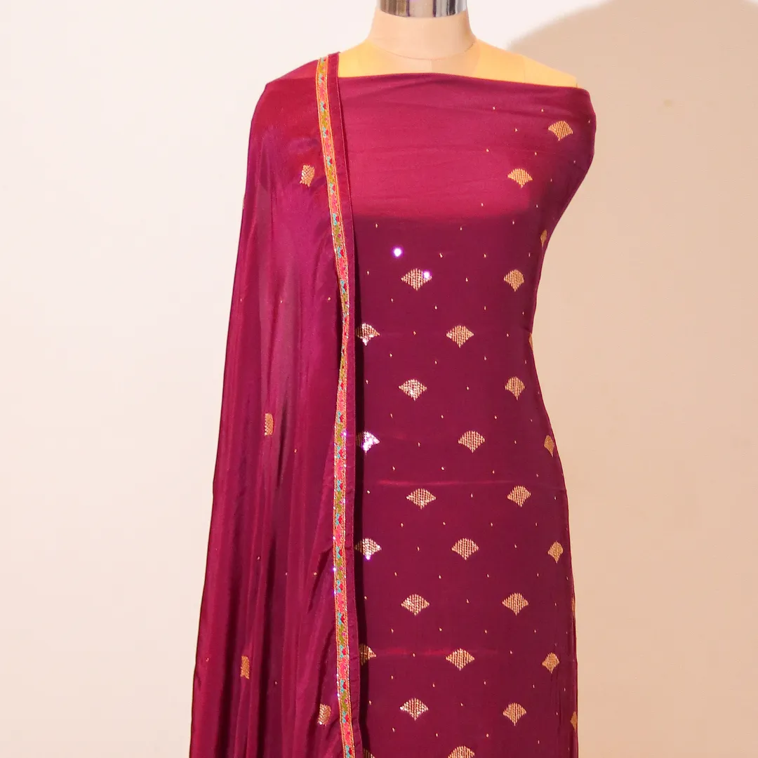 Handcrafted Embroidered Ethnic Suit with Cotton Silk Fabric