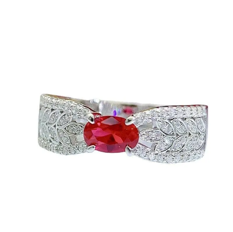 Hollow Ribbon Ruby Ring - 925 Sterling Silver