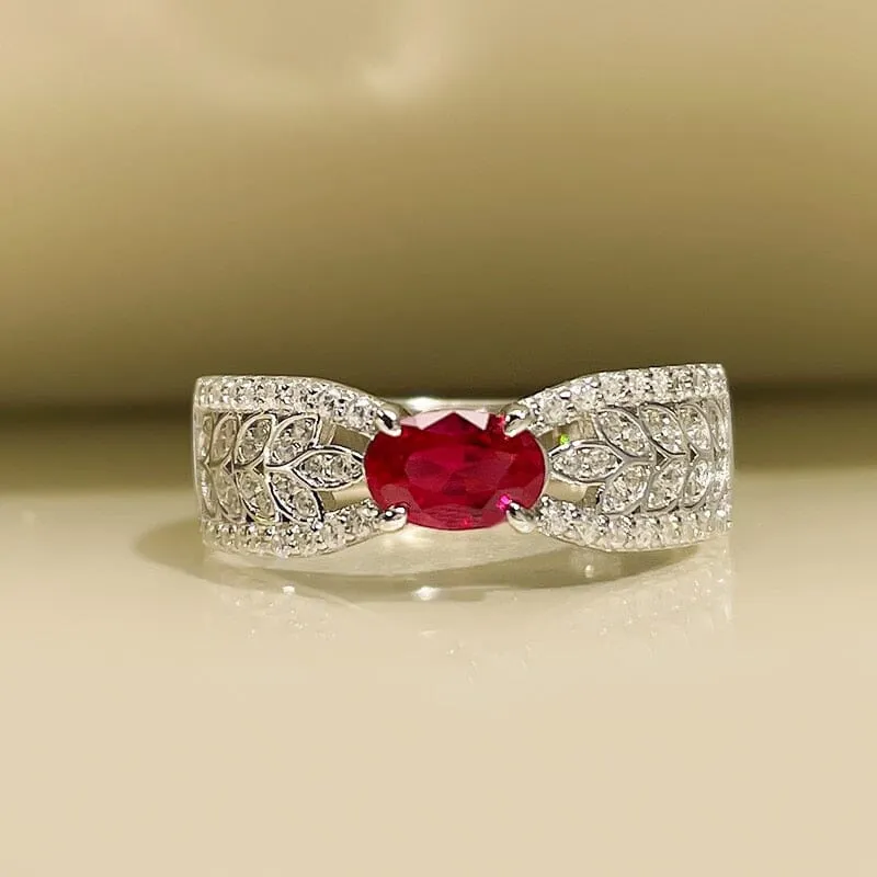 Hollow Ribbon Ruby Ring - 925 Sterling Silver