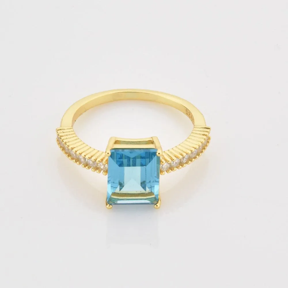 Light Gold Coated Silver Blue Topaz Ring