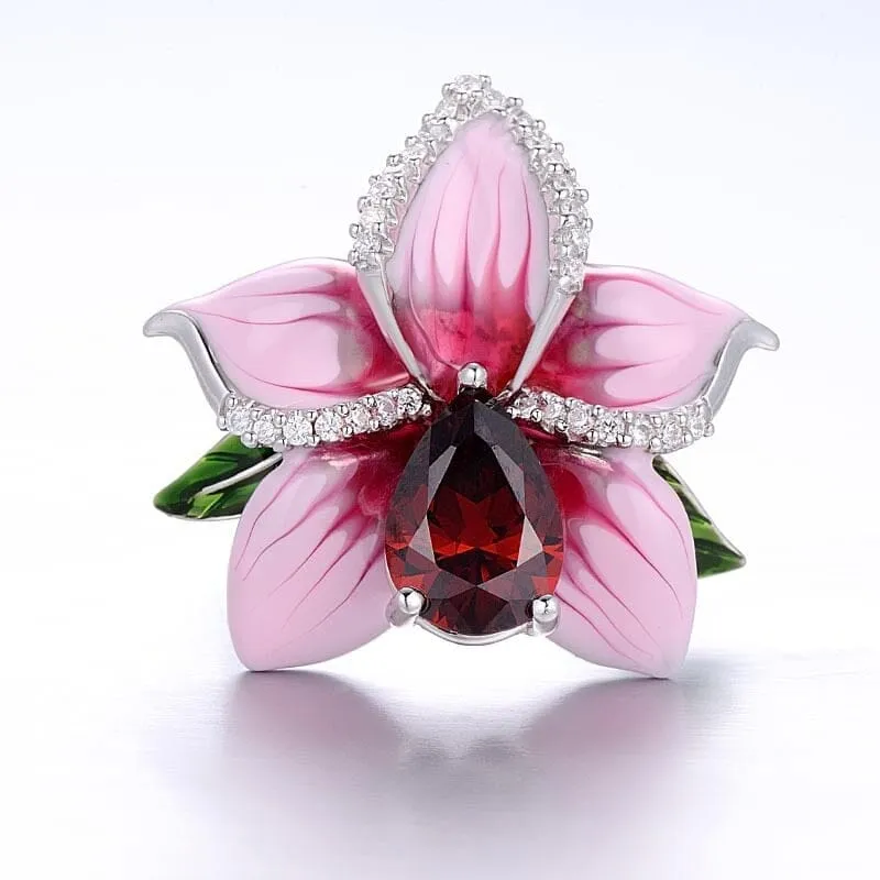 Promise Love Pink Flower Ruby Ring