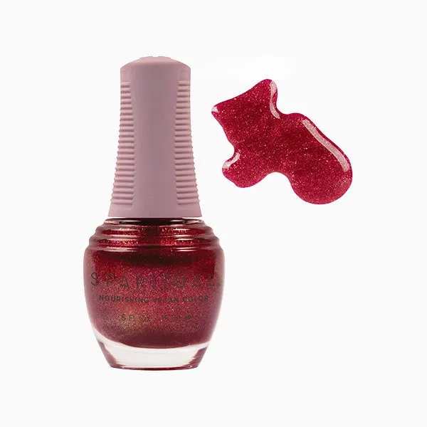 Sparitual Nourishing Lacquer Polish - Joyful Living - Ruby Red Gold Shimmer - 15ML