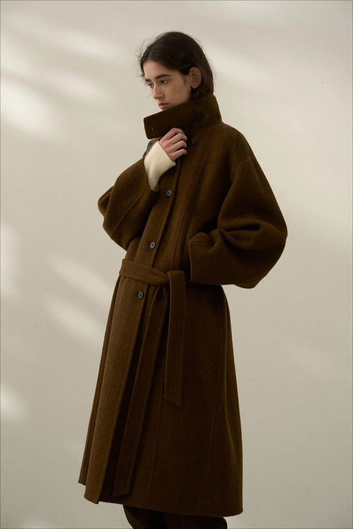 Wool & alpaca double-side fabric stand collar overcoat | 4 color