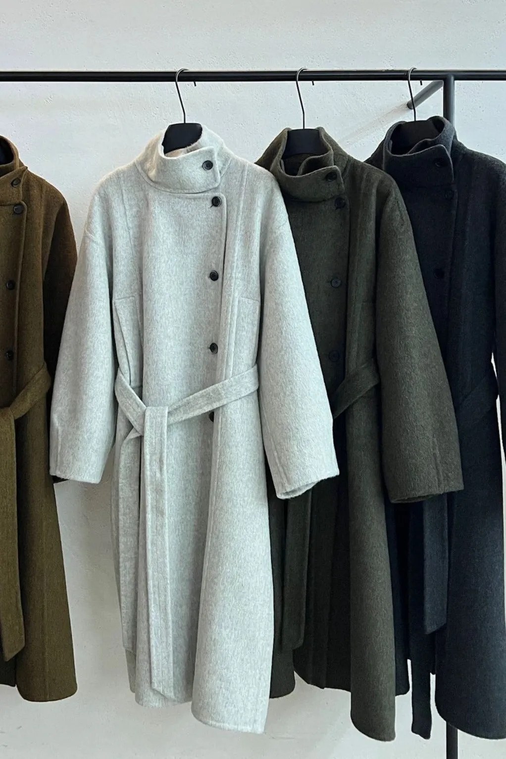 Wool & alpaca double-side fabric stand collar overcoat | 4 color